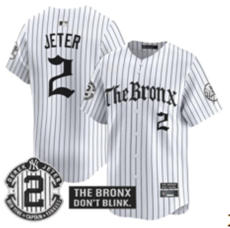 Men 2025 New York Yankees #2 Jeter White Stripe Five generations Joint Name Nike MLB Jersey style 06